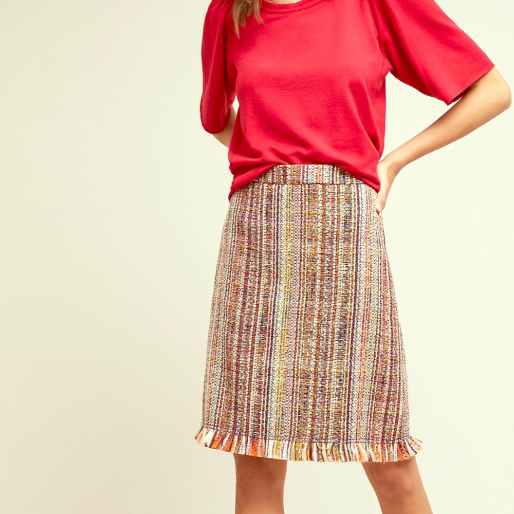 Anthropologie Maeve tweed fringe pencil skirt